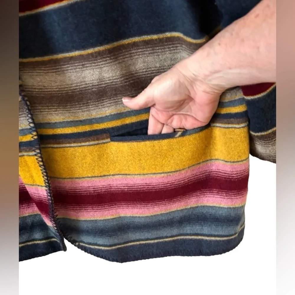 VINTAGEY2K Southwst Blnkt Stripe wool blnd lined blzr w blnkt stitch SZ S ethnic